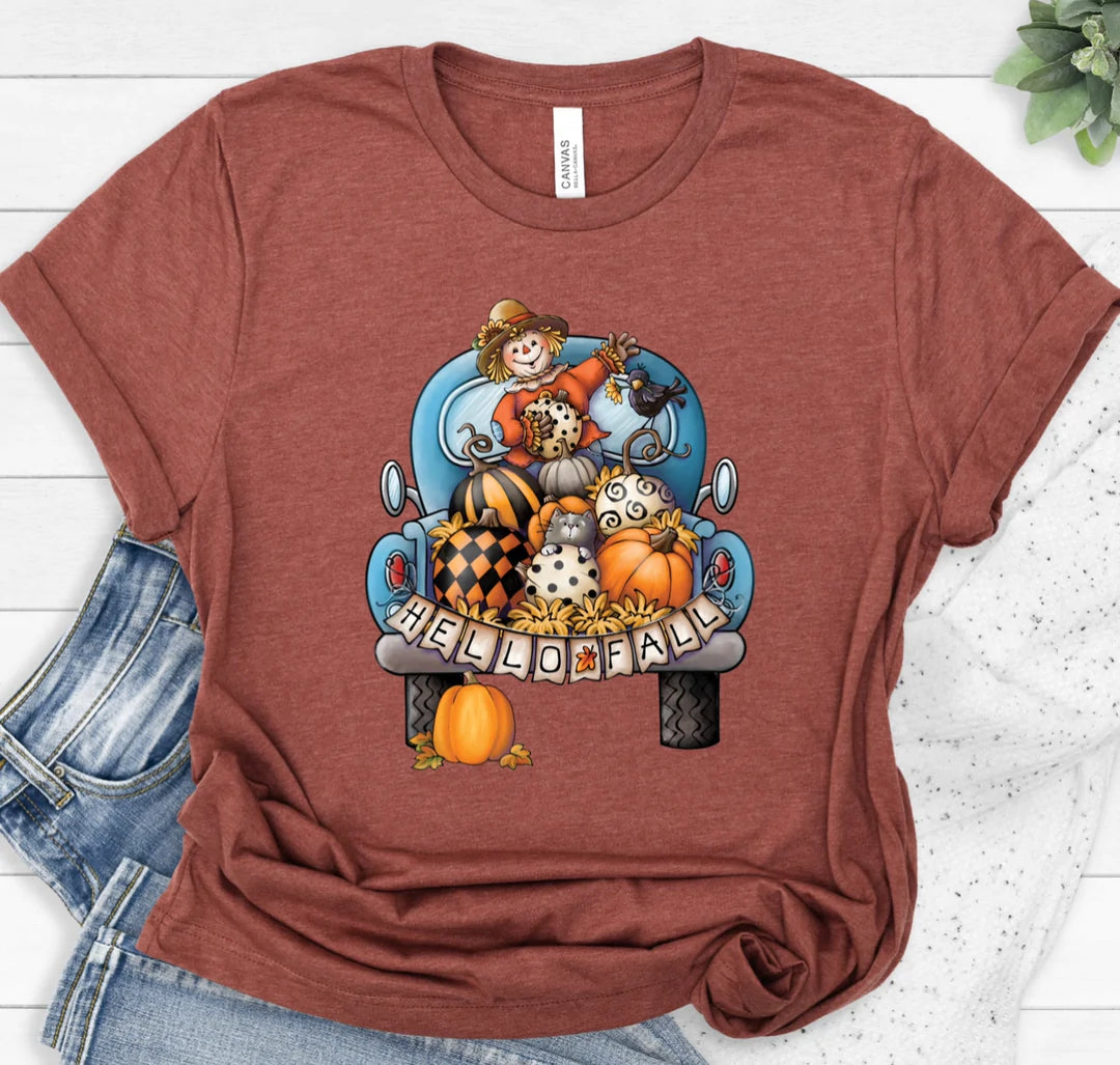 Hello Fall Sunflower Scarecrow Truck FALL126
